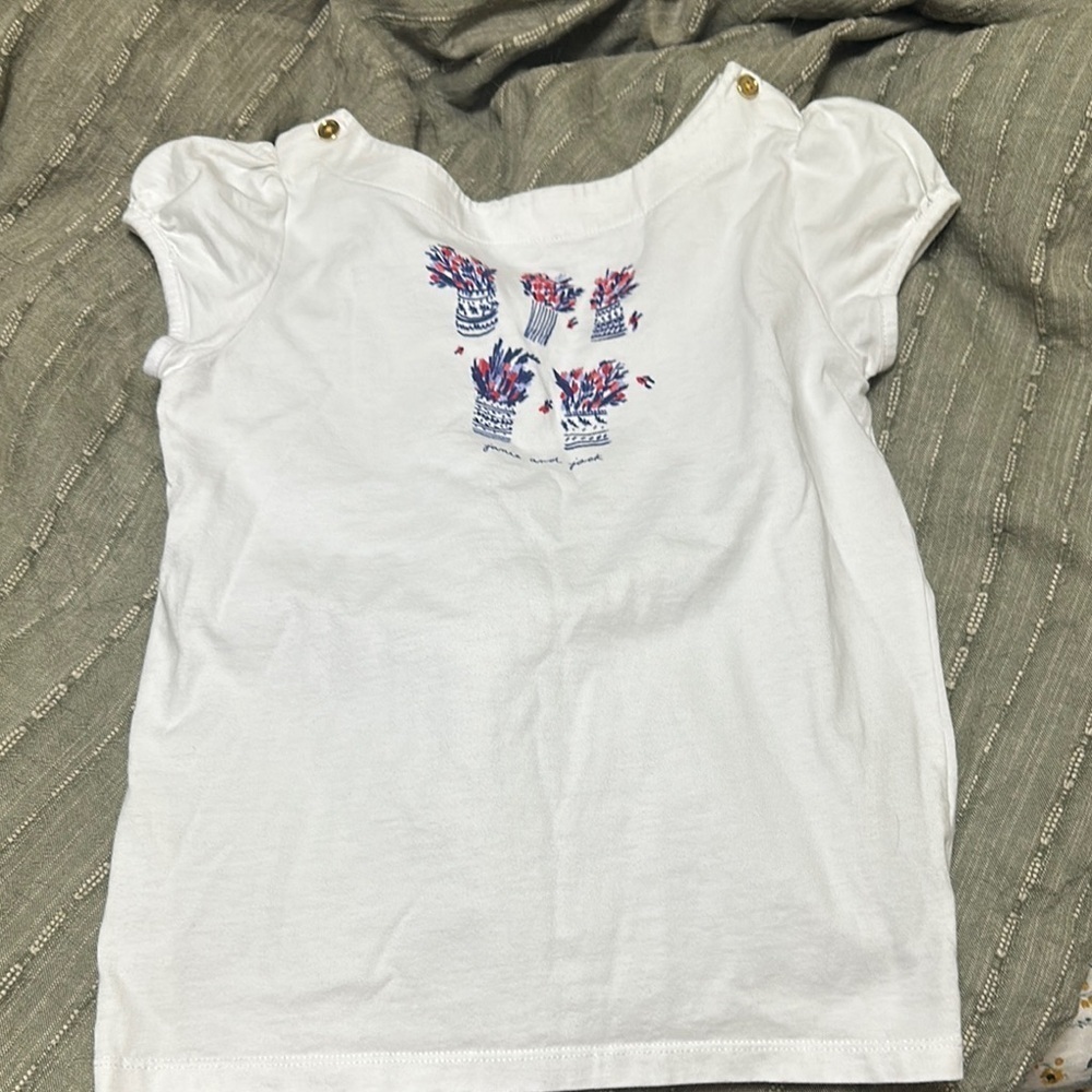 EUC Janie and Jack Floral Spring Gold Button Short‎ Sleeve Top